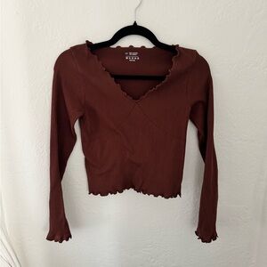 Ribbed Brown Long Sleeve Top
